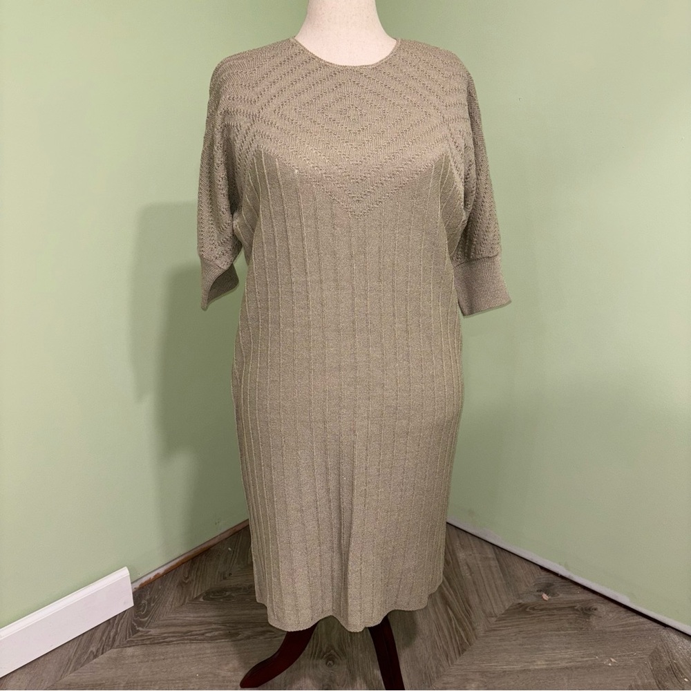 VTG Oscar De La Renta Knit 70’s Sweater Dress Wool Blend Designer Women’s Sz XL
